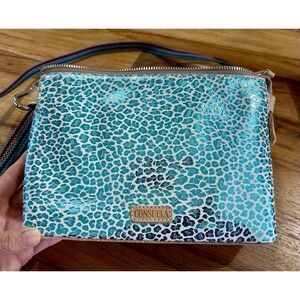 Consuela Kat Midtown Crossbody Bag Purse Teal Metallic Leopard